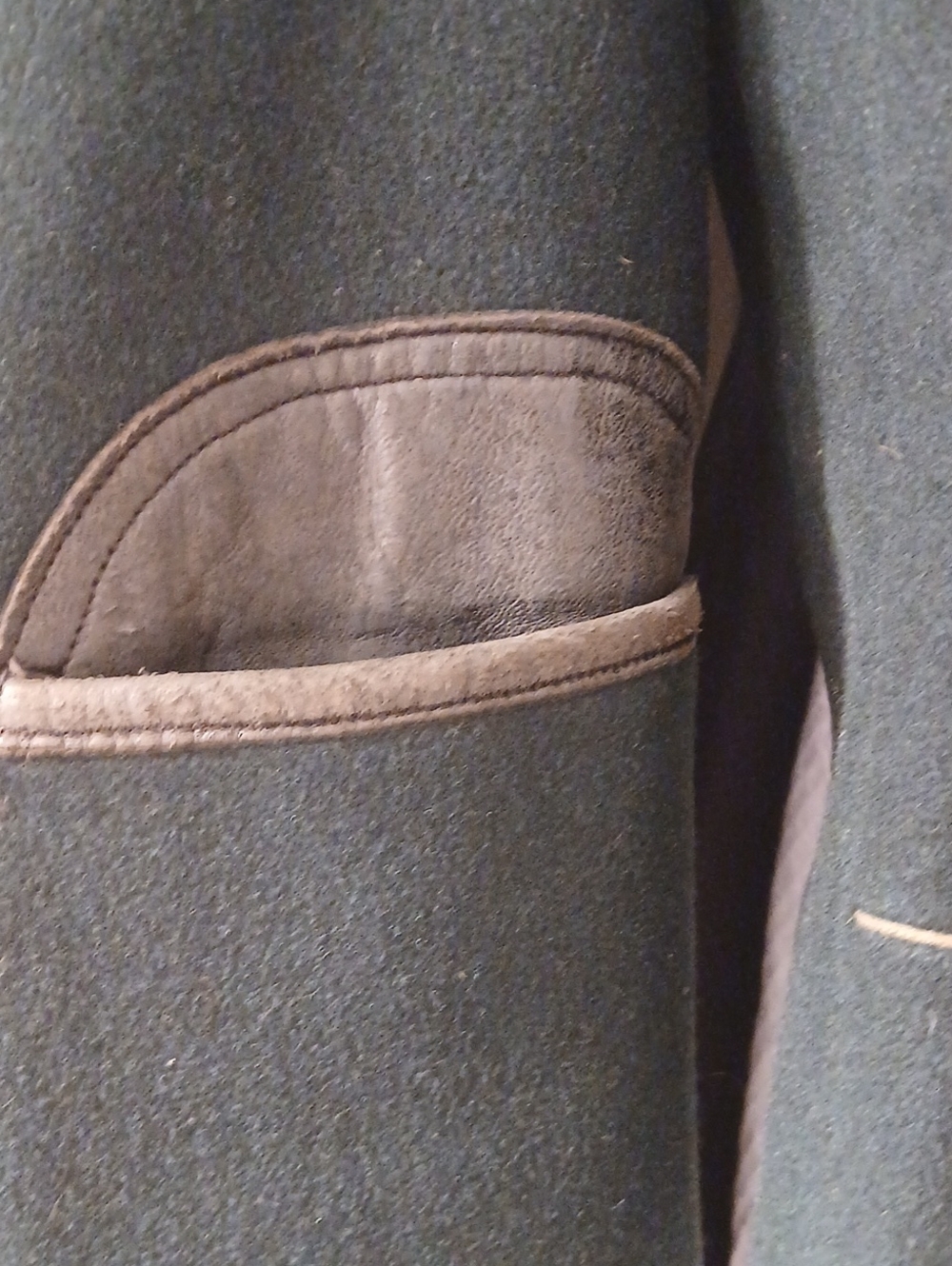 Vintage European Wool Coat With Leather Pocket Trim And Cuffs - Picture 6 of 7